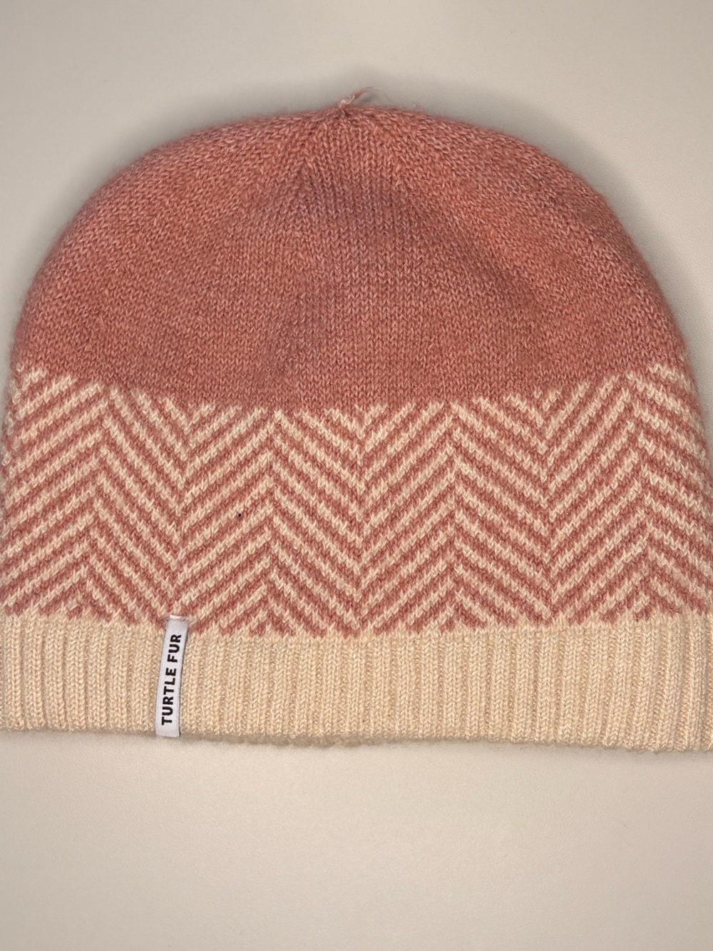 Turtle Fur Pink & Cream Chevron Knit Beanie One Size